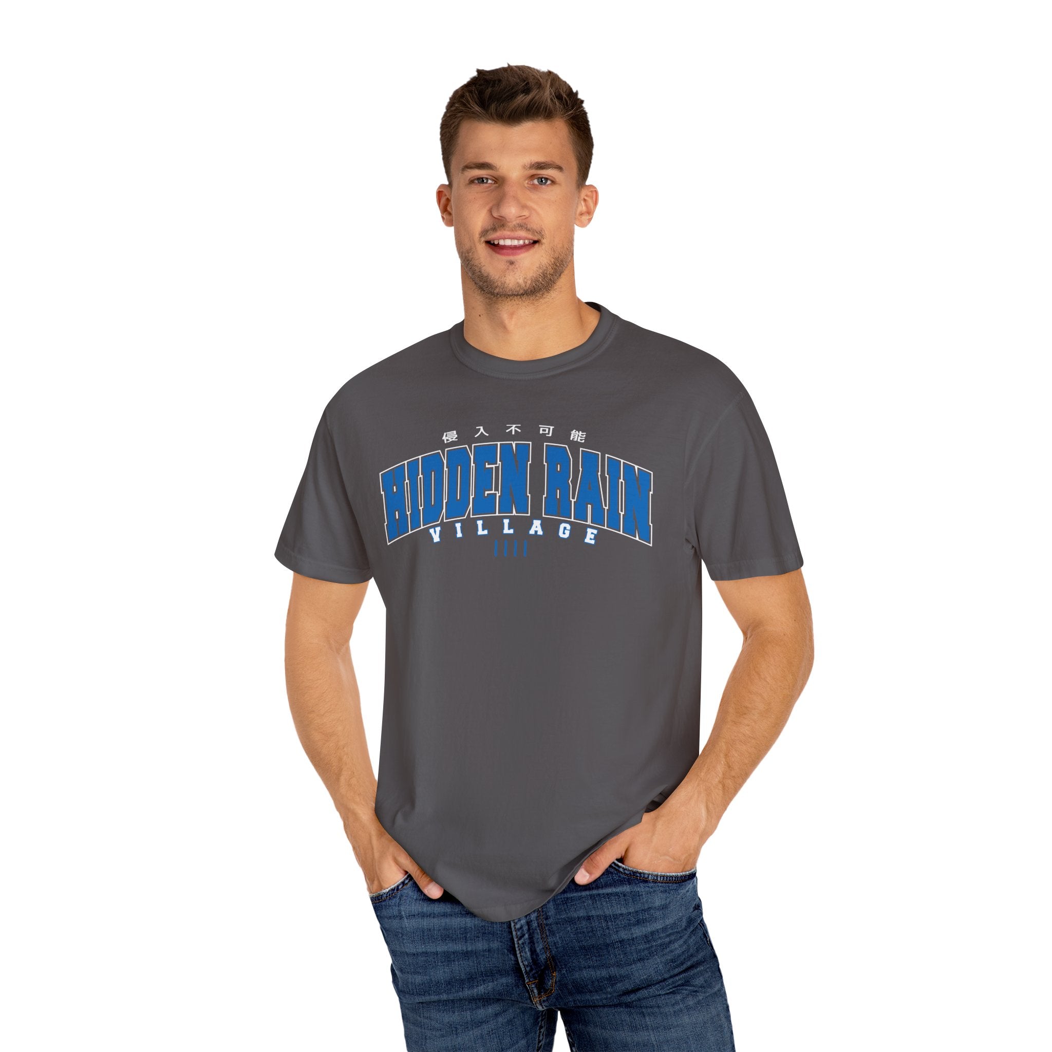 Hidden Rain Village | Naruto Inspired Collegiate Shirt | Unisex Garment-Dyed T-shirt