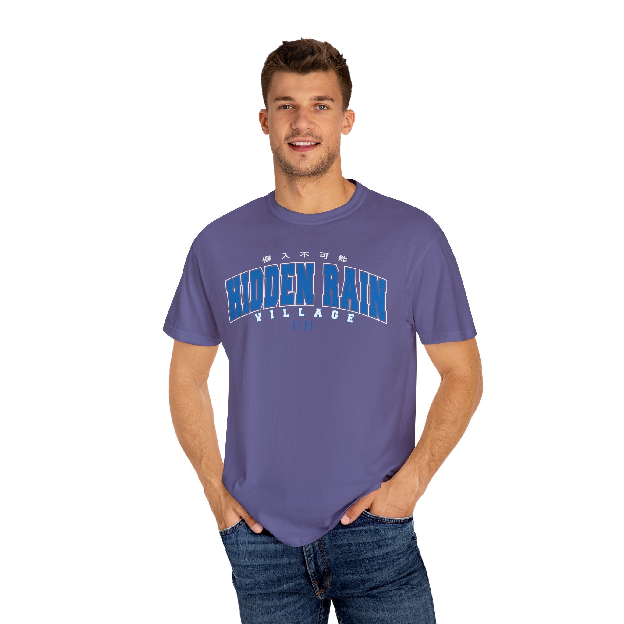 Hidden Rain Village | Naruto Inspired Collegiate Shirt | Unisex Garment-Dyed T-shirt
