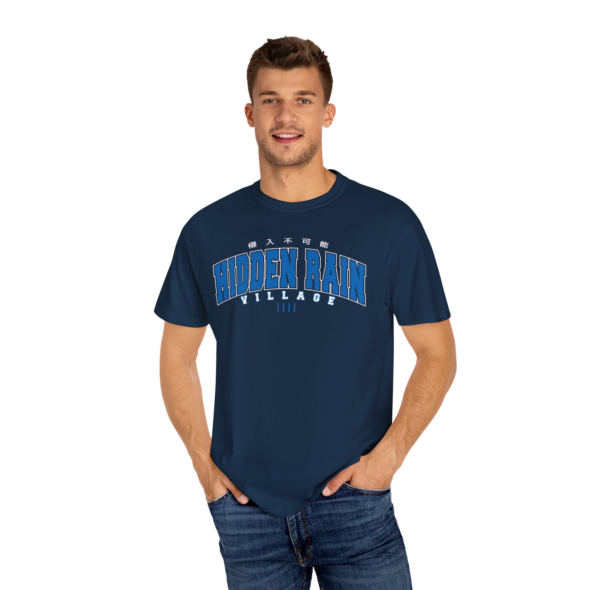 Hidden Rain Village | Naruto Inspired Collegiate Shirt | Unisex Garment-Dyed T-shirt