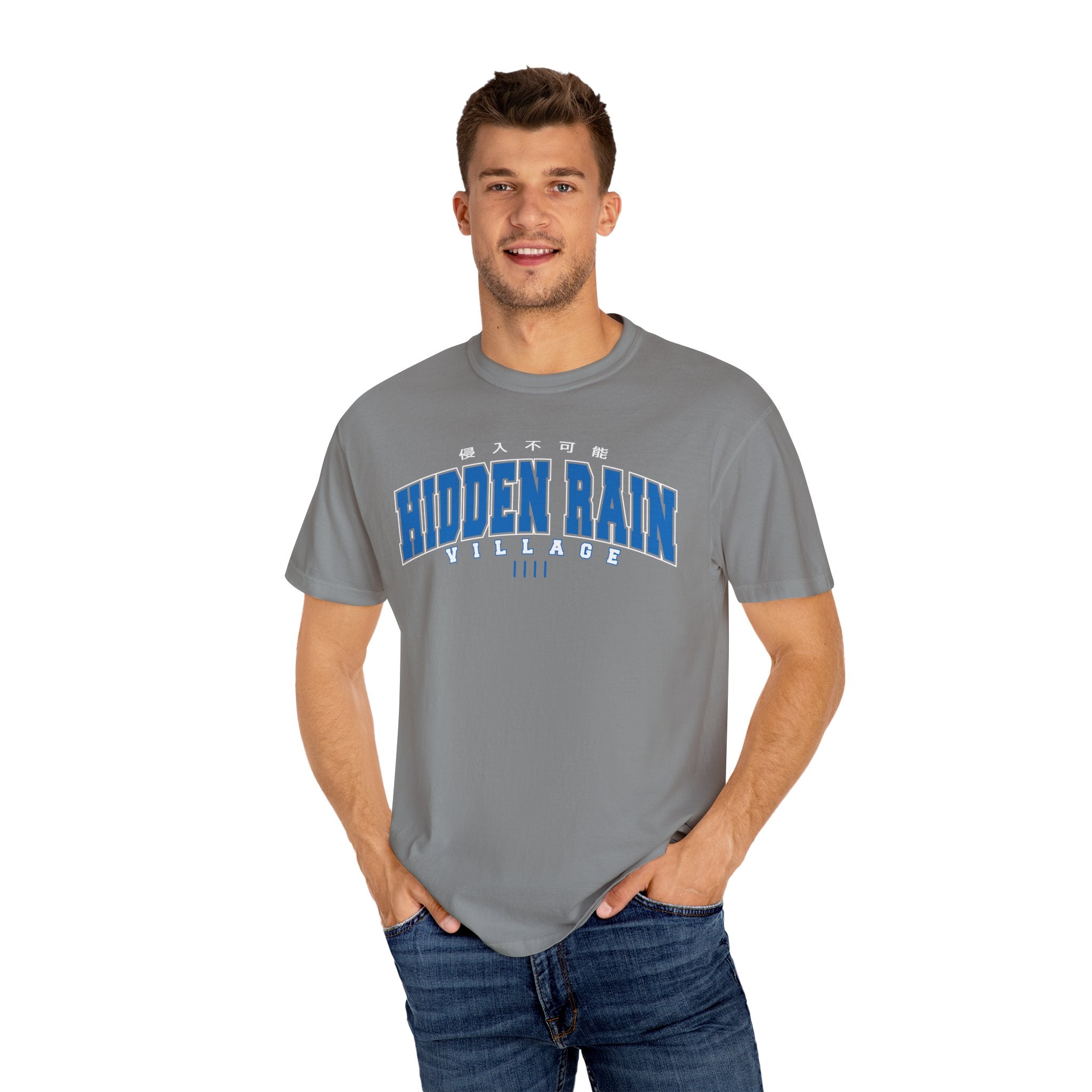 Hidden Rain Village | Naruto Inspired Collegiate Shirt | Unisex Garment-Dyed T-shirt