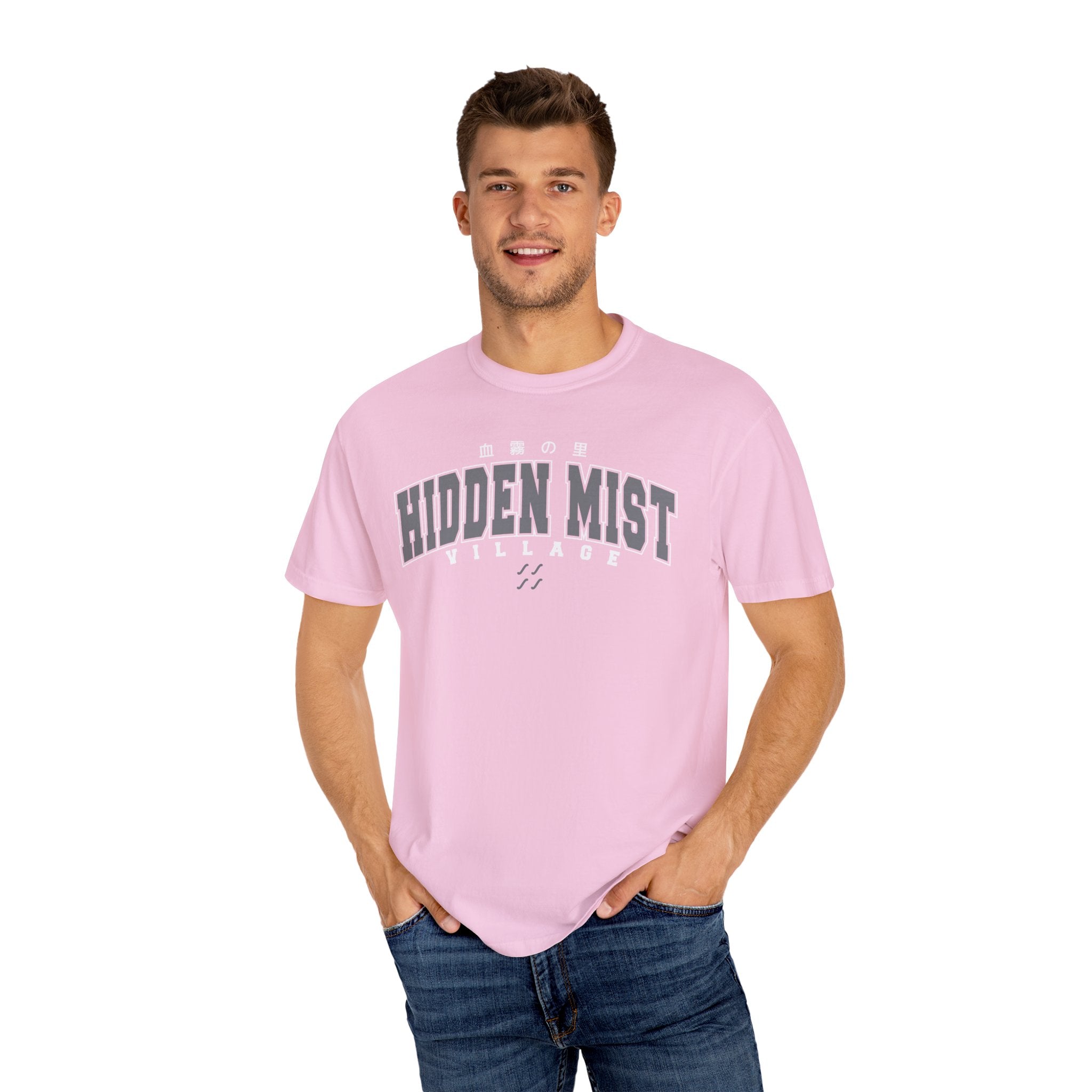 Hidden Mist Village | Naruto Inspired Collegiate Shirt | Unisex Garment-Dyed T-shirt
