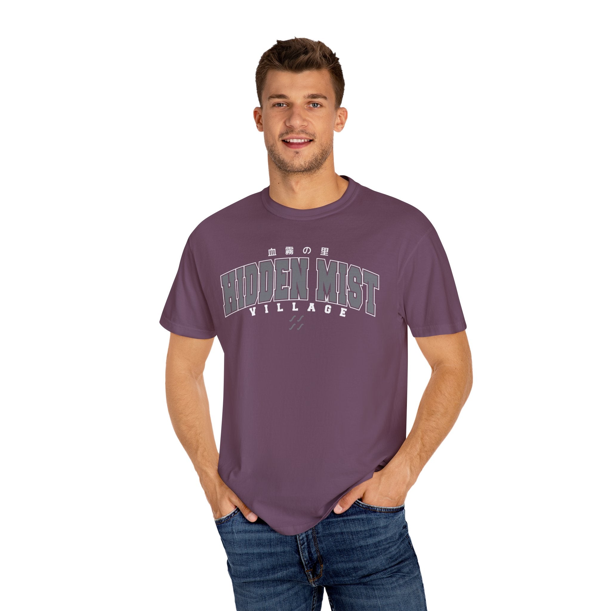 Hidden Mist Village | Naruto Inspired Collegiate Shirt | Unisex Garment-Dyed T-shirt