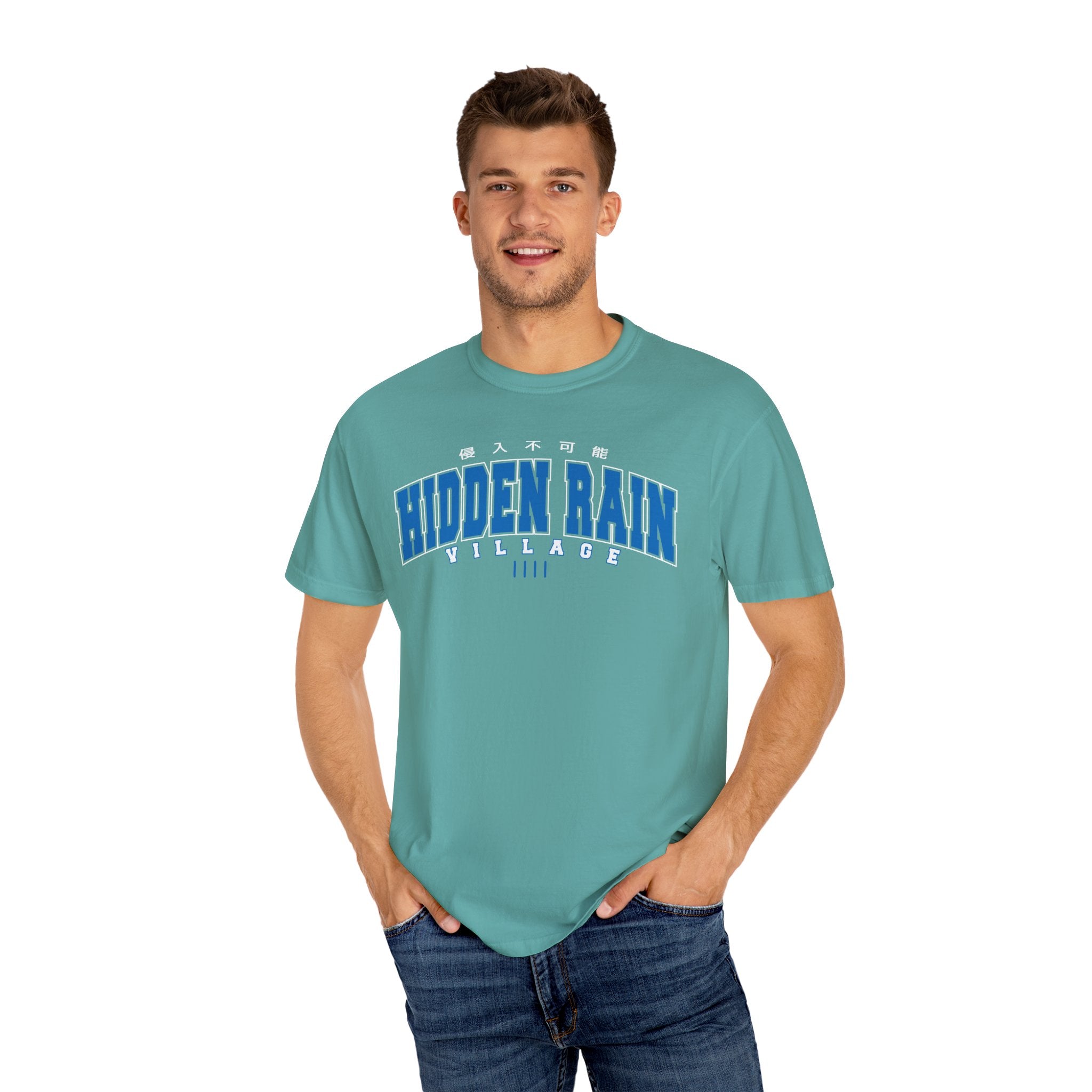 Hidden Rain Village | Naruto Inspired Collegiate Shirt | Unisex Garment-Dyed T-shirt